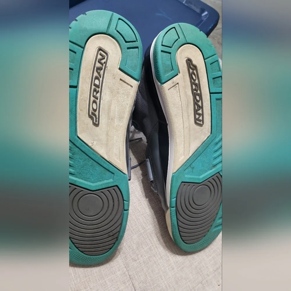 Jordan Gray and Blue Sneakers Athletic Design